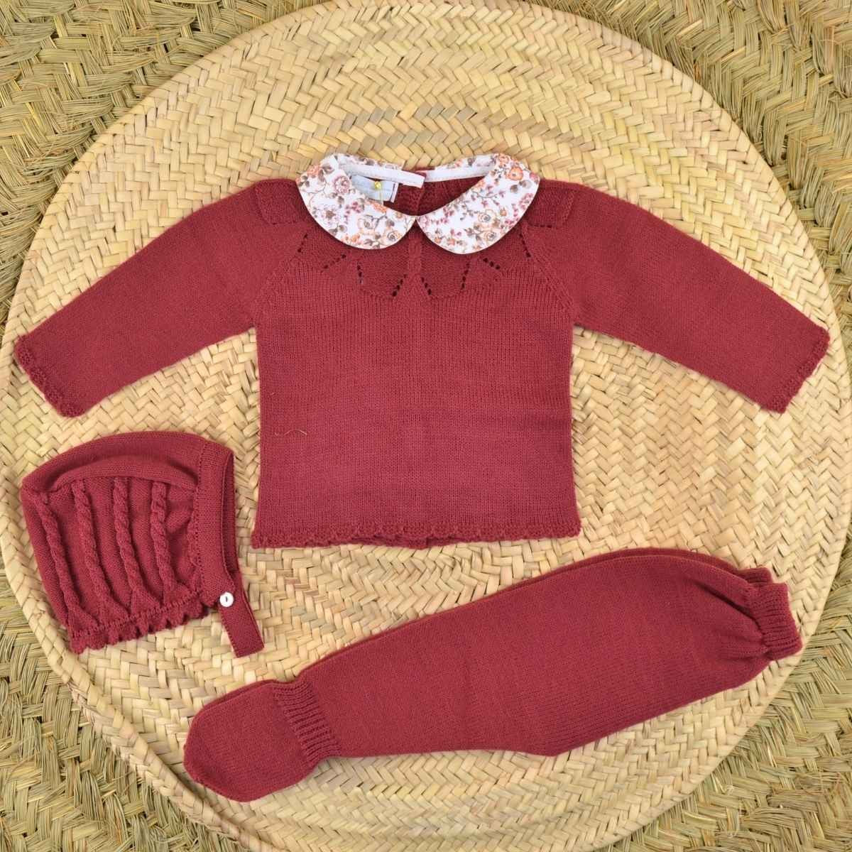 Burgundy knit 3 piece knitted set