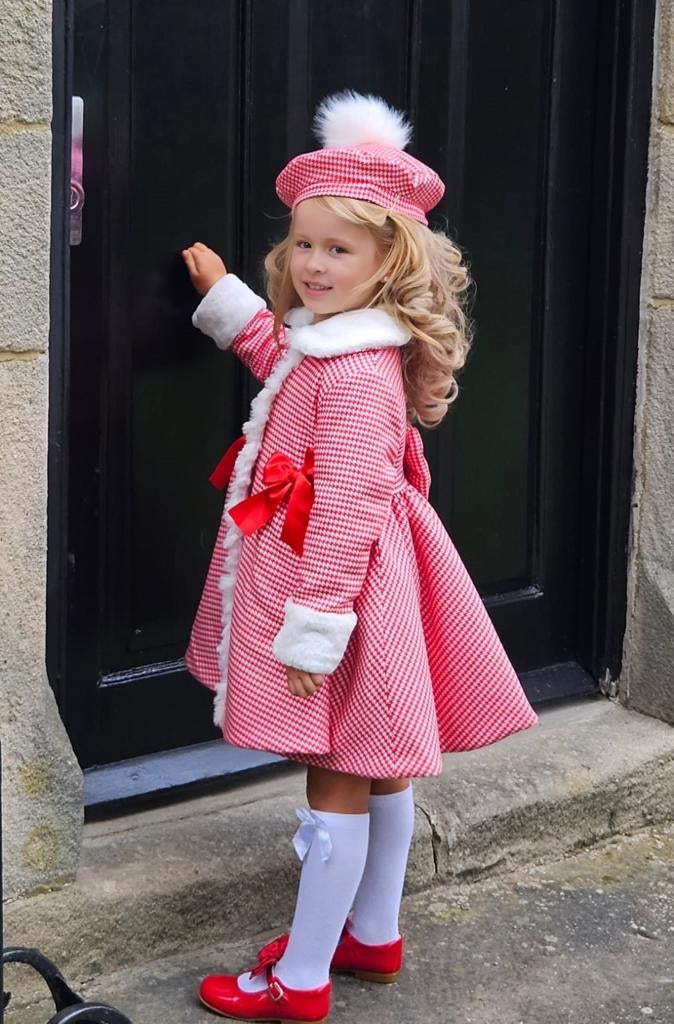 Red houndstooth coat