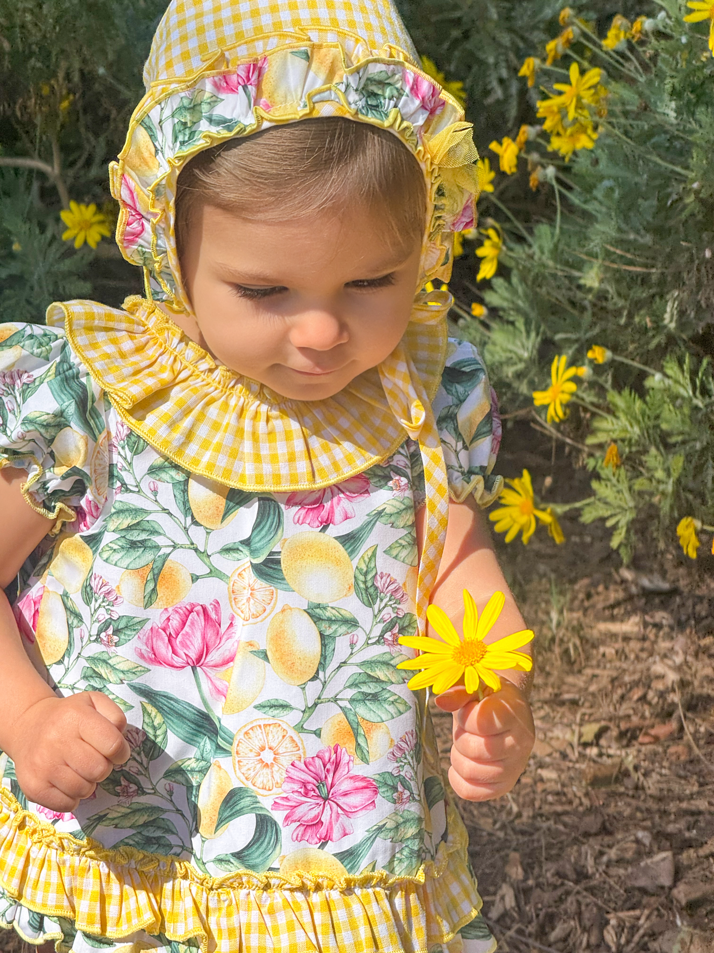 Lemon Dress, knickers & bonnet