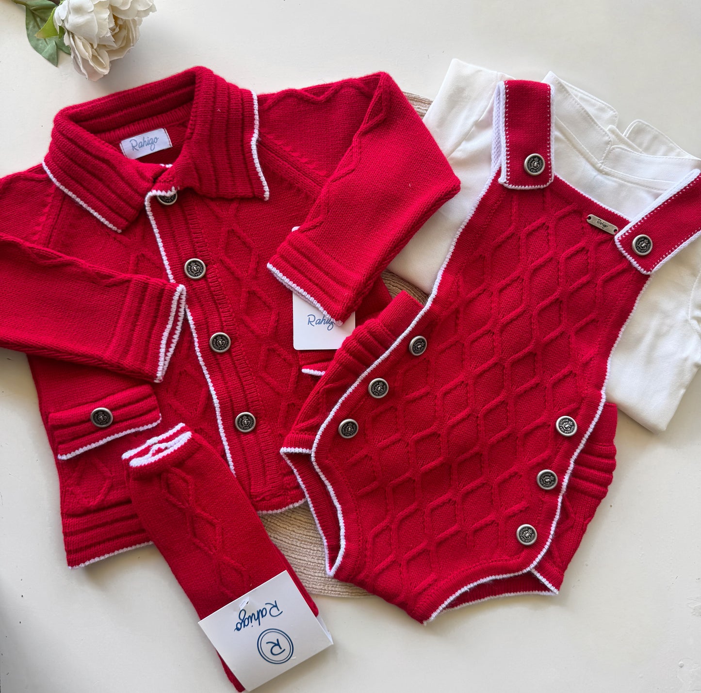 Rahigo boys Christmas romper, cardigan & shirt set