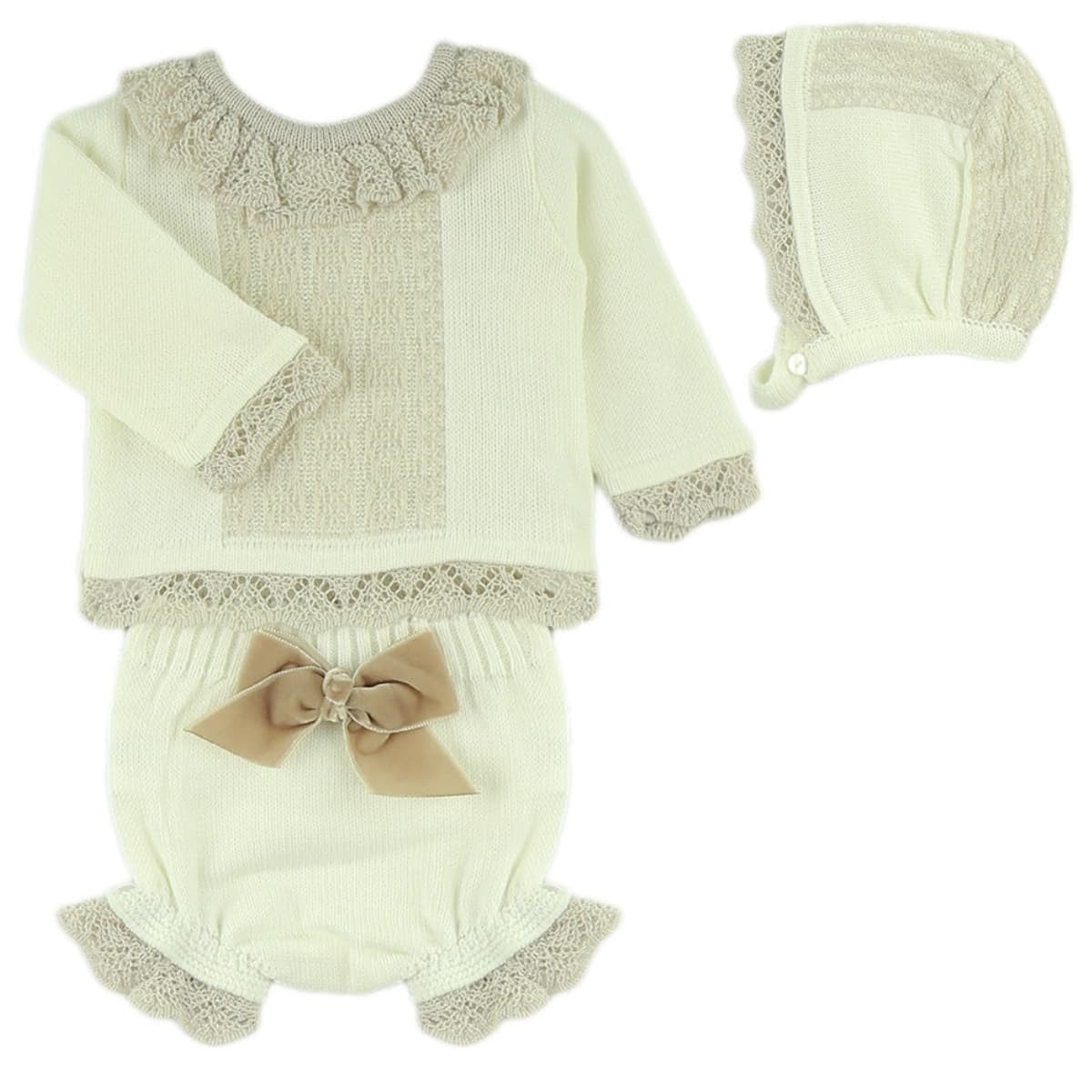 Cream & Beige 3 piece knitted set.