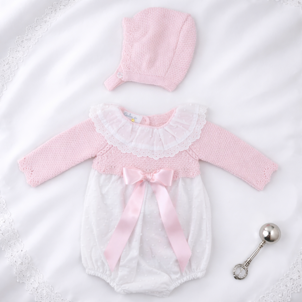 Pink Romper & bonnet set
