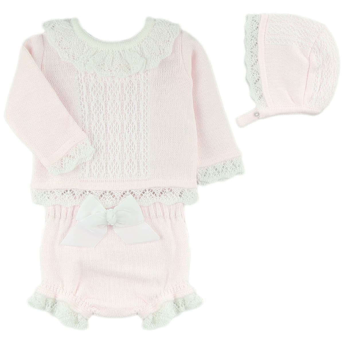 Pink & White 3 piece knitted set.