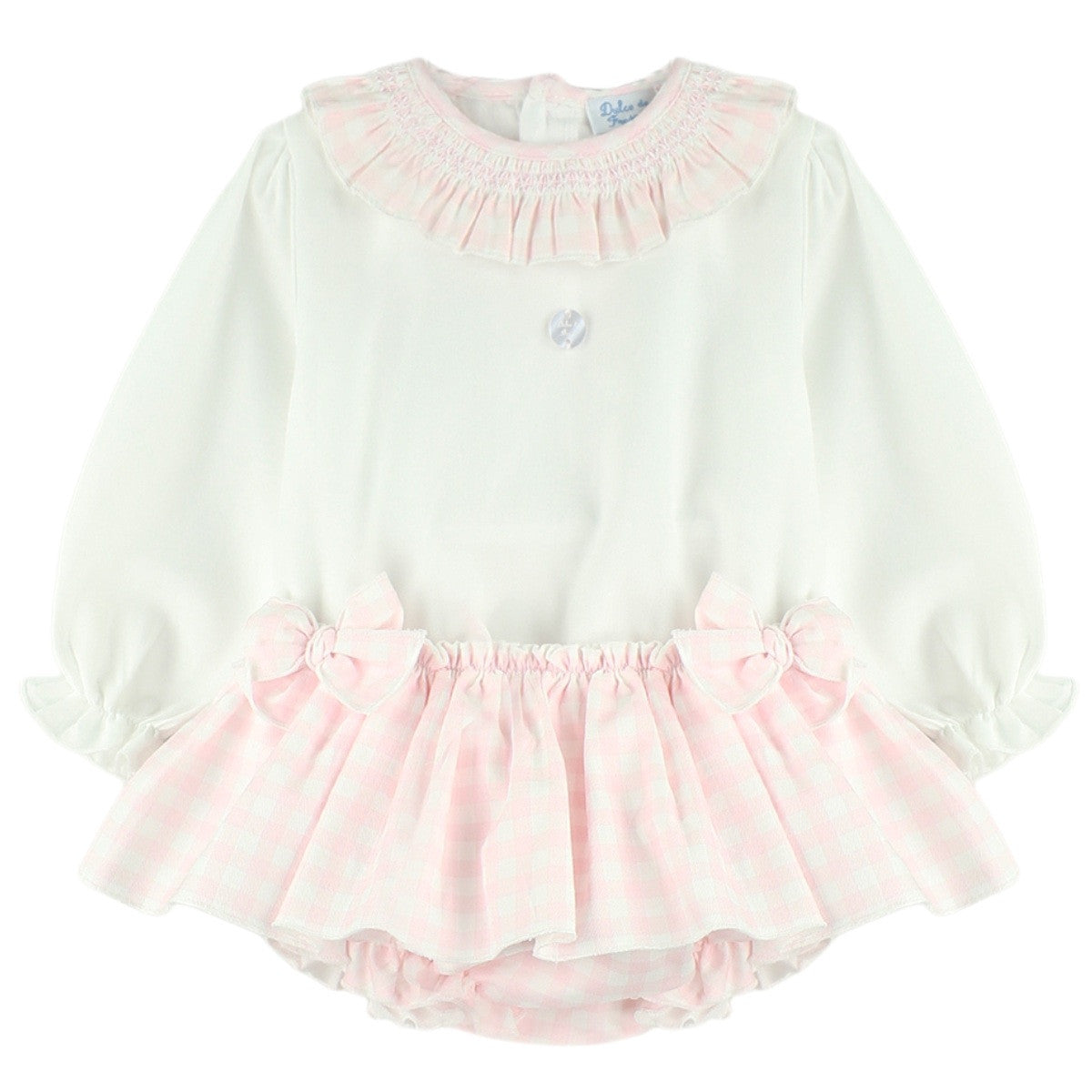 Baby Pink Check blouse & bloomer set (3m-48m)