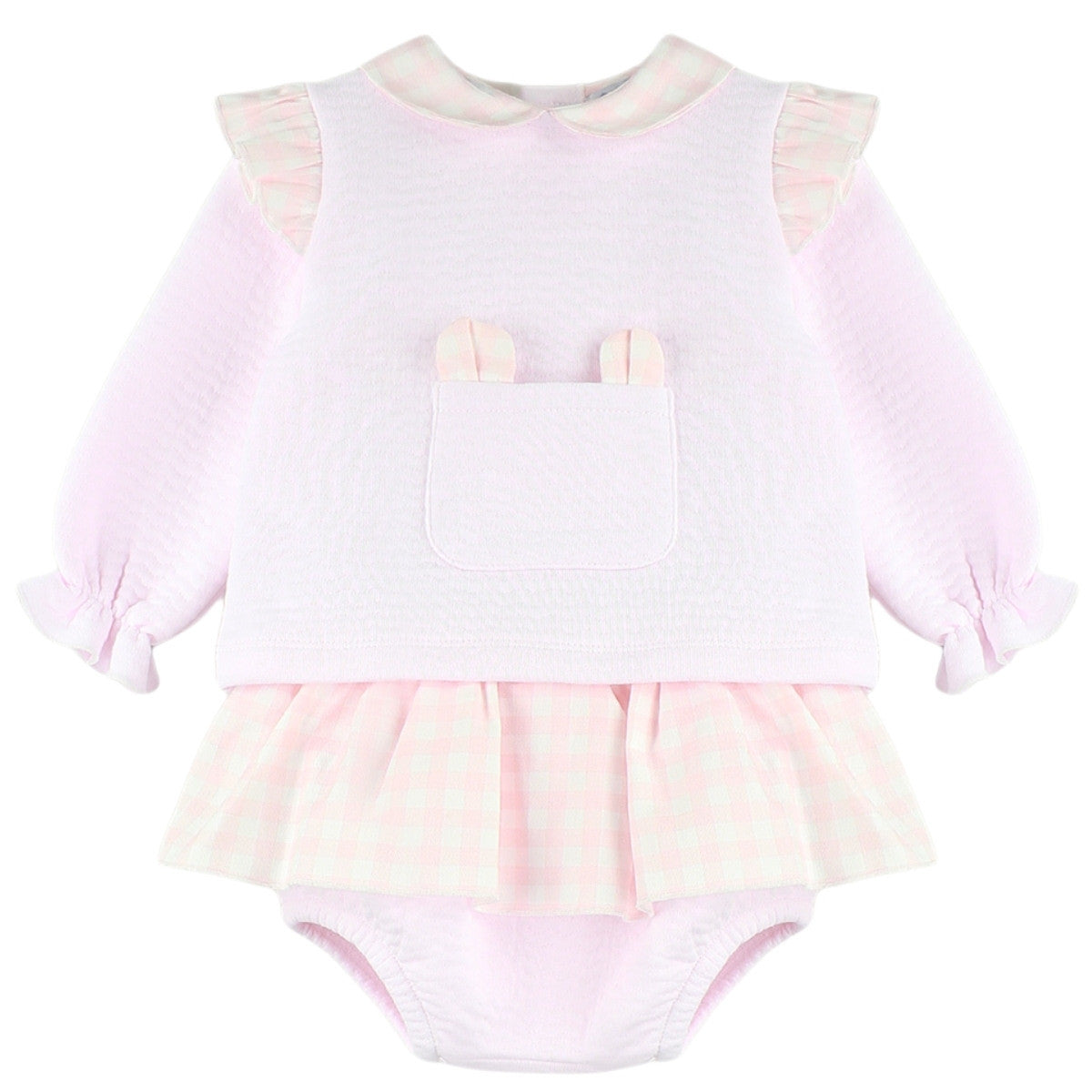 Bunny Pink Check Jumper & bloomer set (3m-36m)