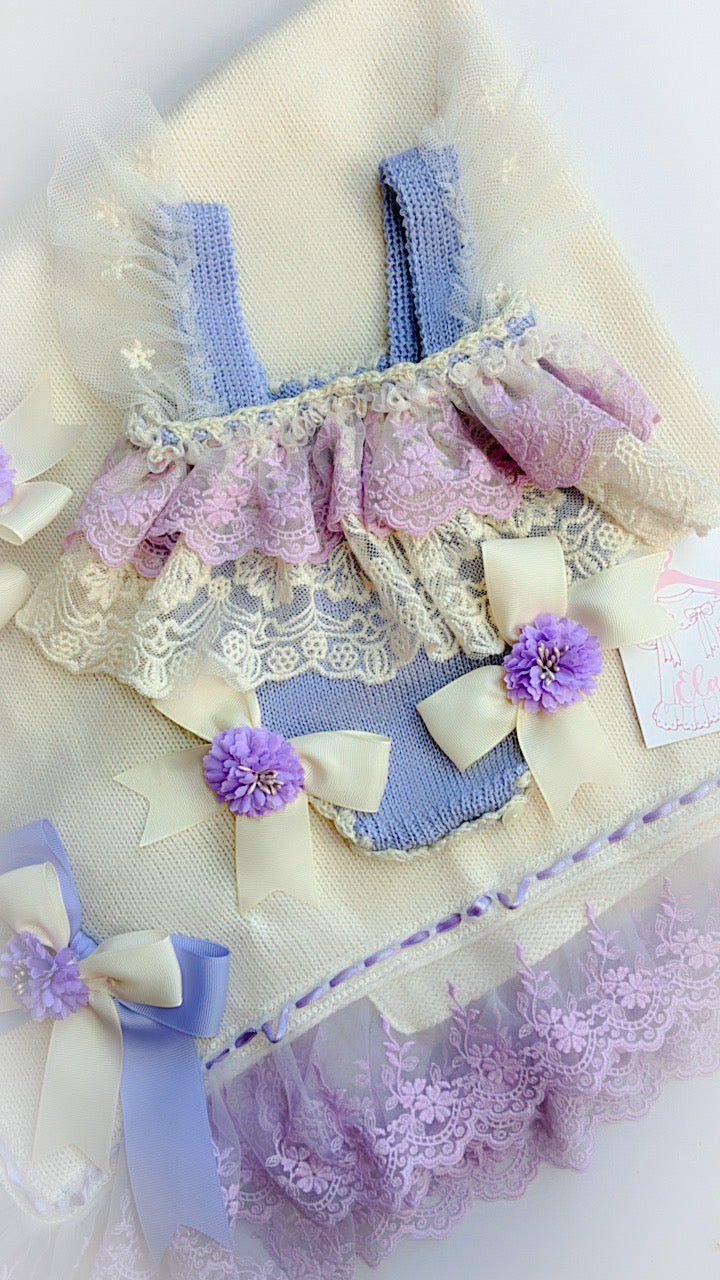 Ela Lilac romper & bonnet set
