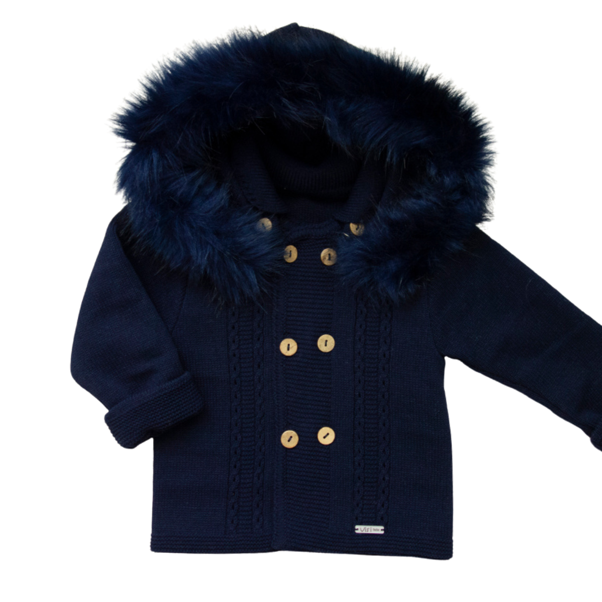 Knitted faux fur coat navy