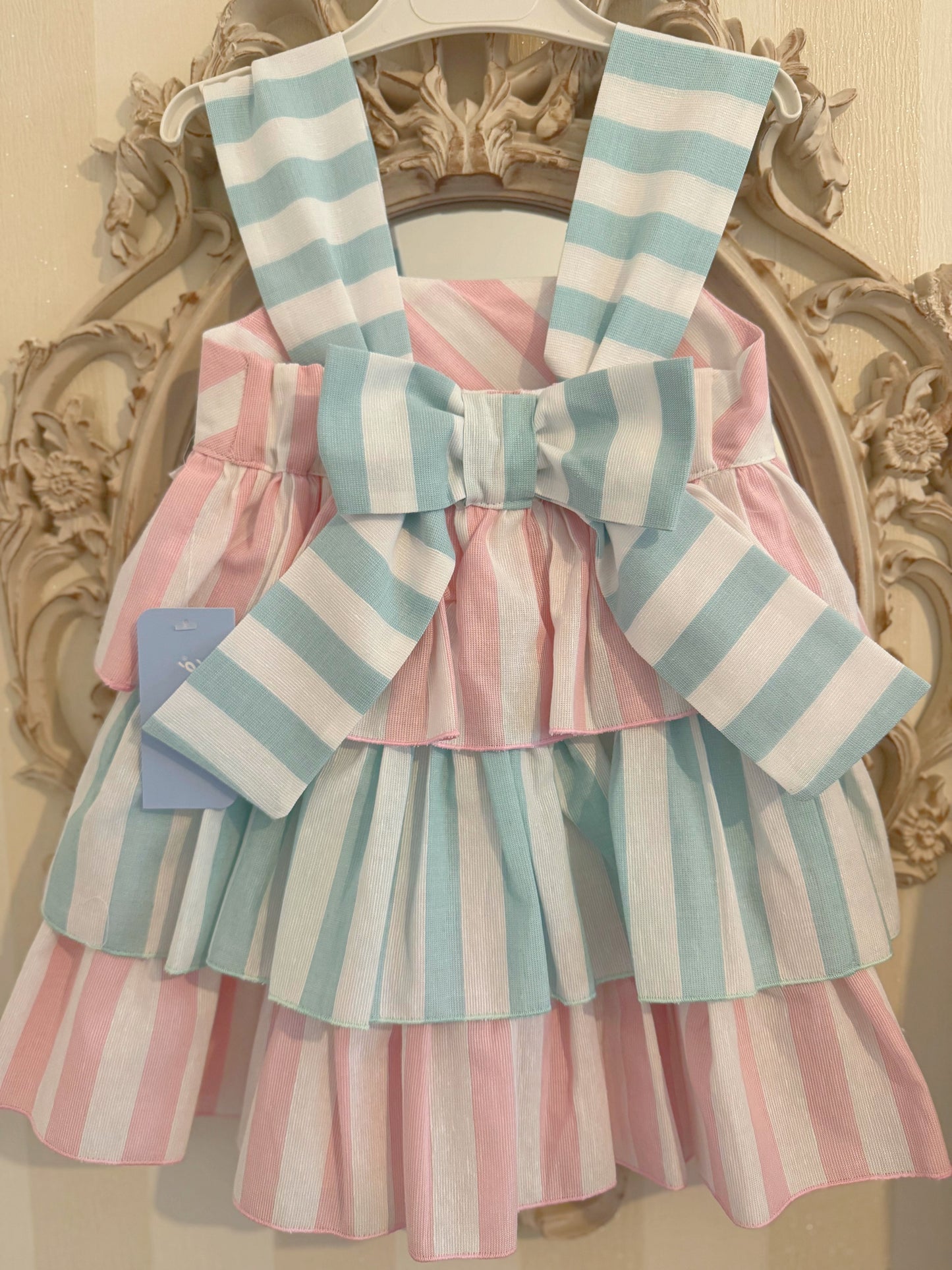 Mint & Pink Stripe Puffball dress