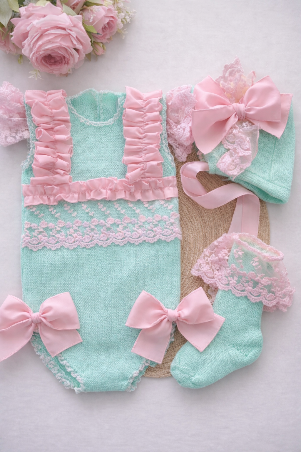 Ela Mint & Pink Romper Set