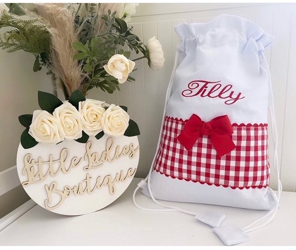 Personalized draw string bags.