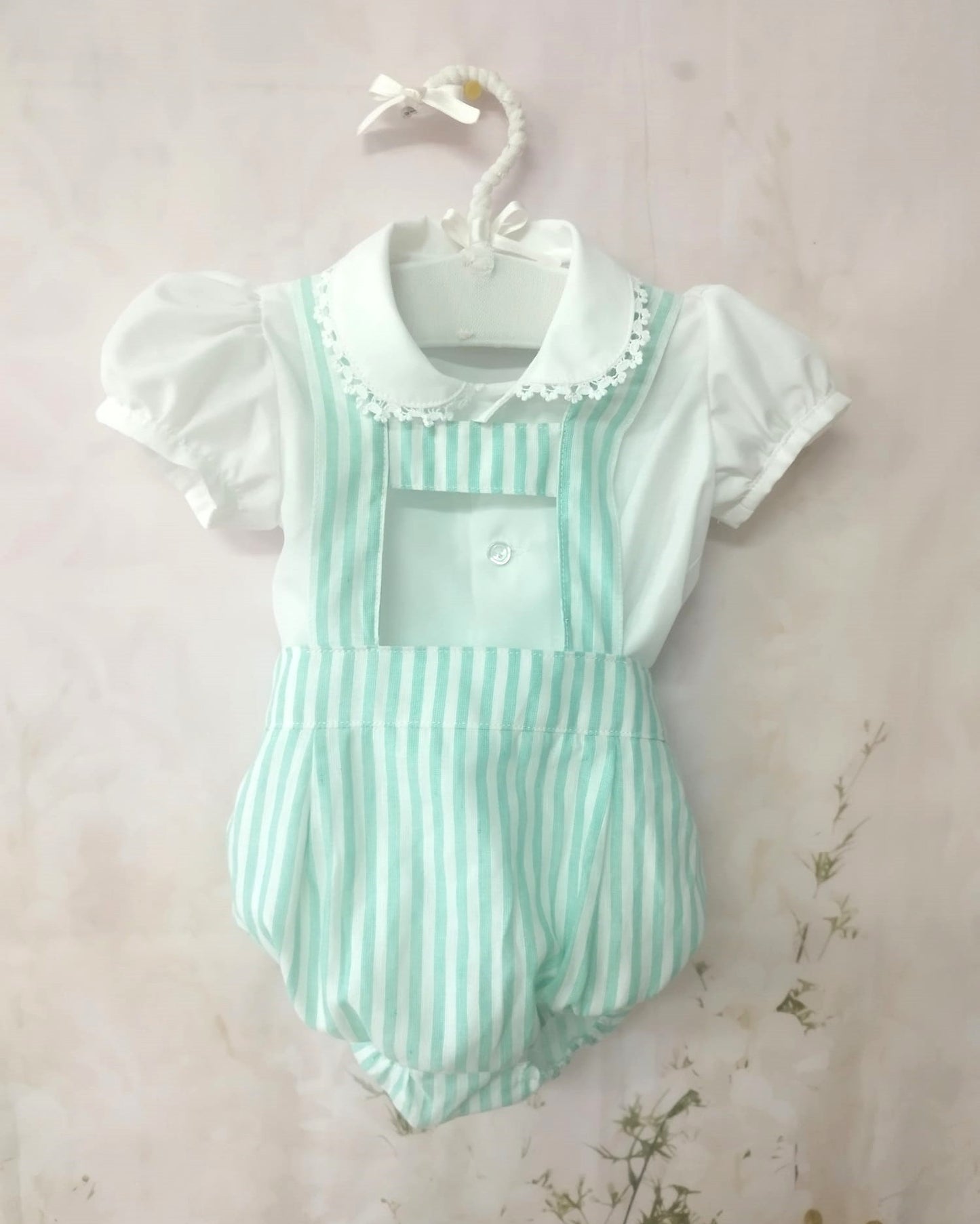 VE23-15 MINT STRIPE ROMPER SET
