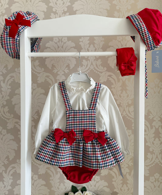 Houndstooth Romper, Blouse & Bonnet set