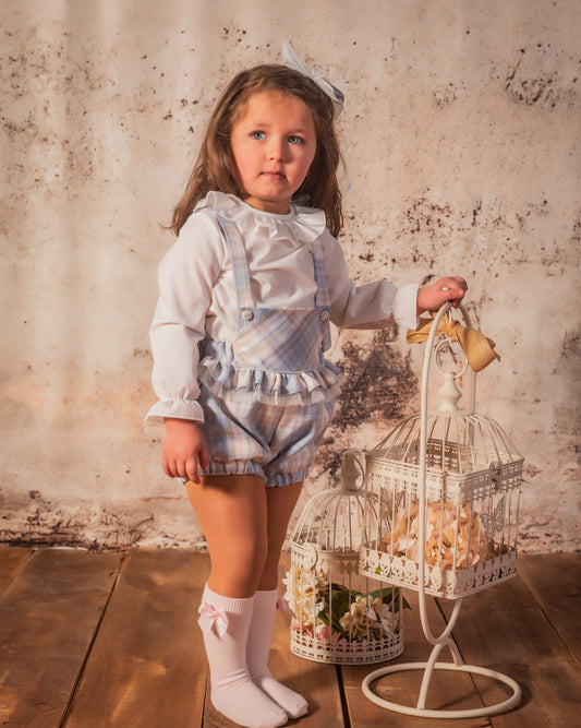 Pink & Blue Checked Blouse & Shorts Set