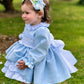 Blue Velvet Smocked Puffball Dress