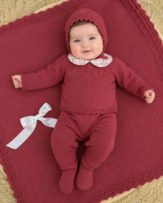Burgundy knit 3 piece knitted set