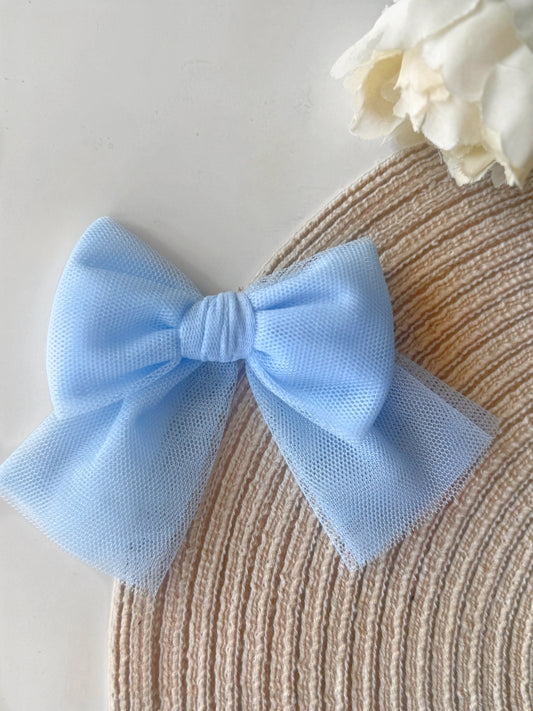 Blue Tulle Hair Bow