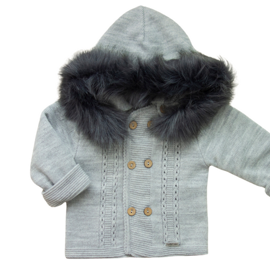 Knitted faux fur coat grey