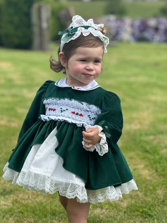 Bottle Green velvet Puffball Dress