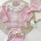 Dusky pink & cream 3 piece knitted set.
