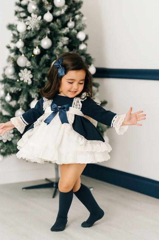 Navy Lace Puffball Dress