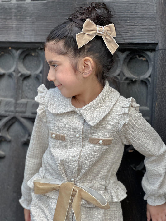 Beige Velvet Hair Bow