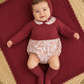 Burgundy knit Romper & bonnet set