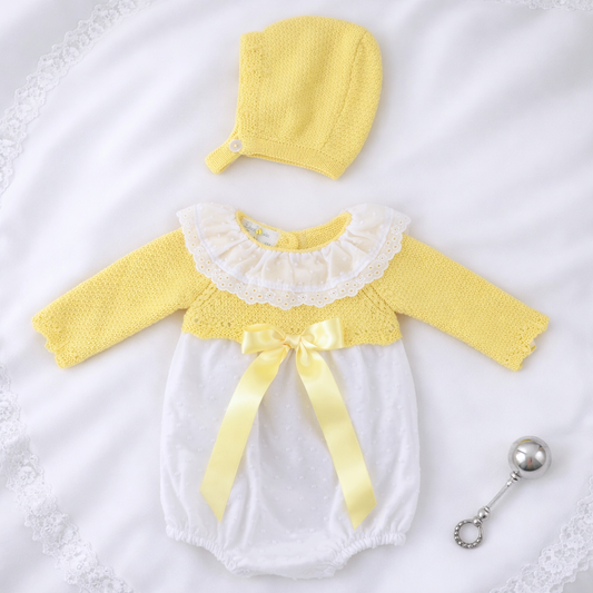 Yellow Romper & bonnet set