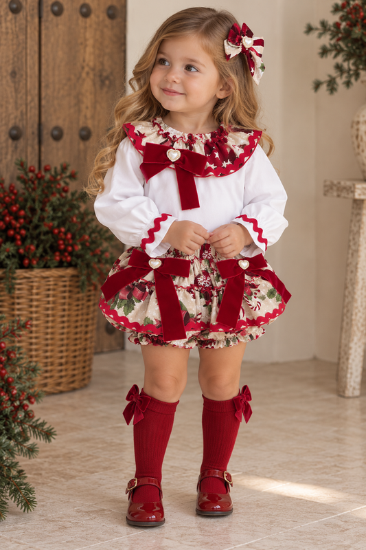 Baby’s Closet Christmas Blouse & Bloomers
