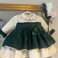 Sonata Cream & bottle green puffball dress 18m & 6 years
