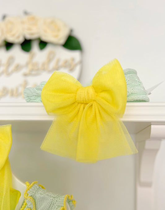 Mint & yellow tulle headband