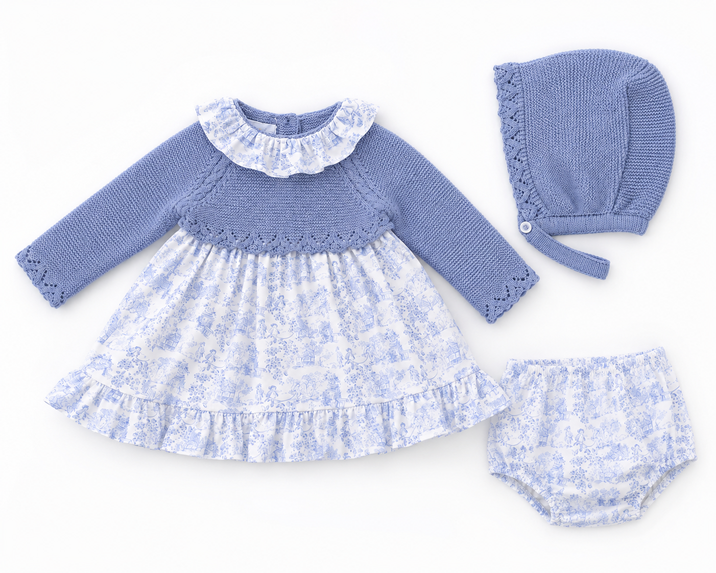 Blue knit 3 piece dress set