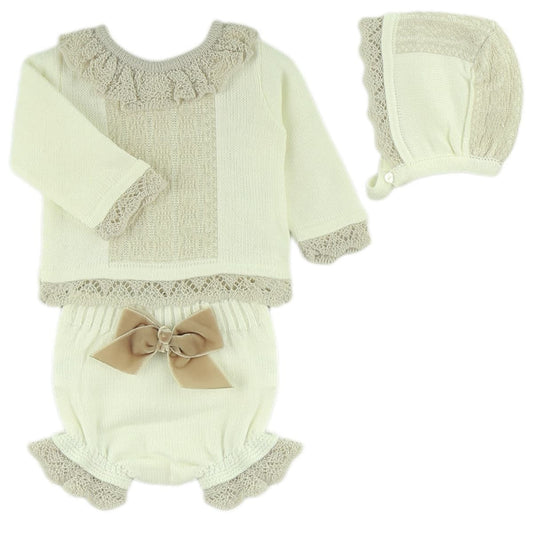 Cream & Beige 3 piece knitted set.