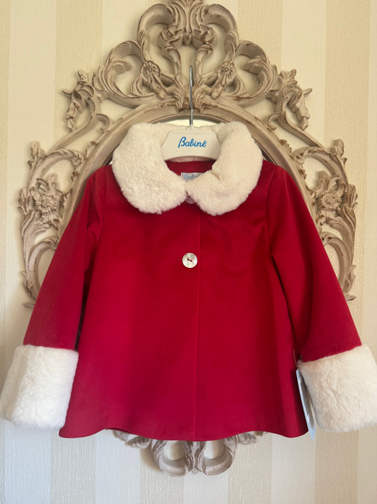 Red & Cream Faux Fur Coat