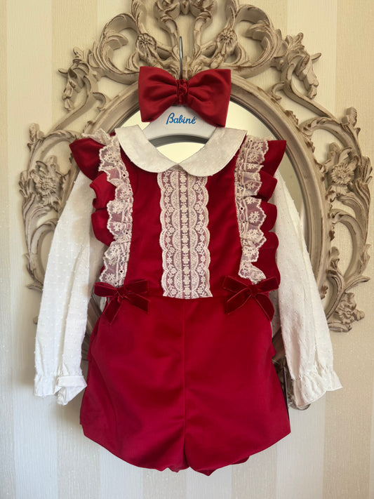 Exclusive Red Velvet Playsuit & Blouse