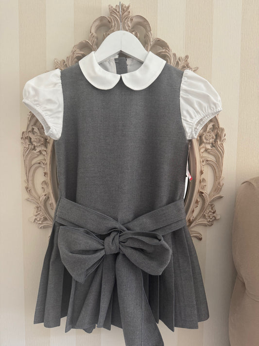 Pleated School Bow Pinafore with collar & sleeves