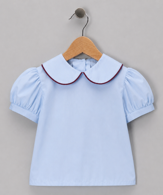 School Blouse Baby Blue with Burgundy