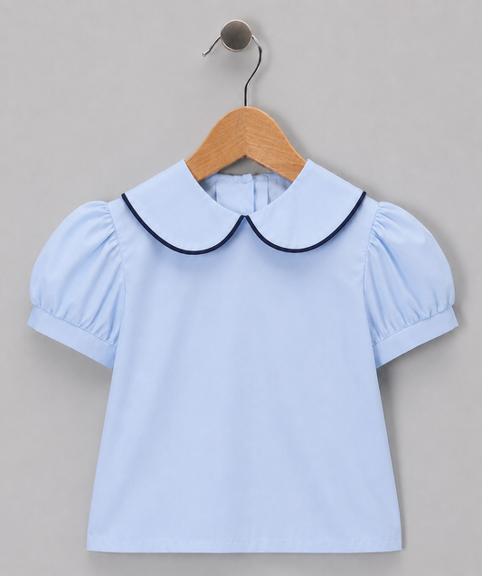 School blouse Baby blue with navy