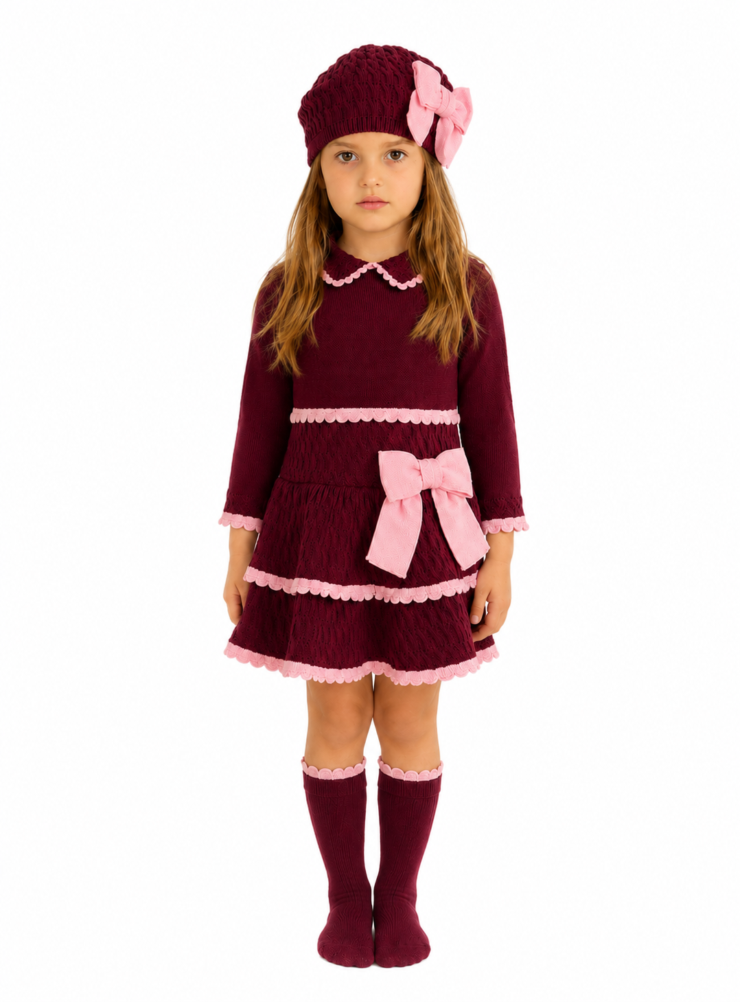 Rahigo Burgundy & Pink drop waist dress OCT/NOV DELIVERY
