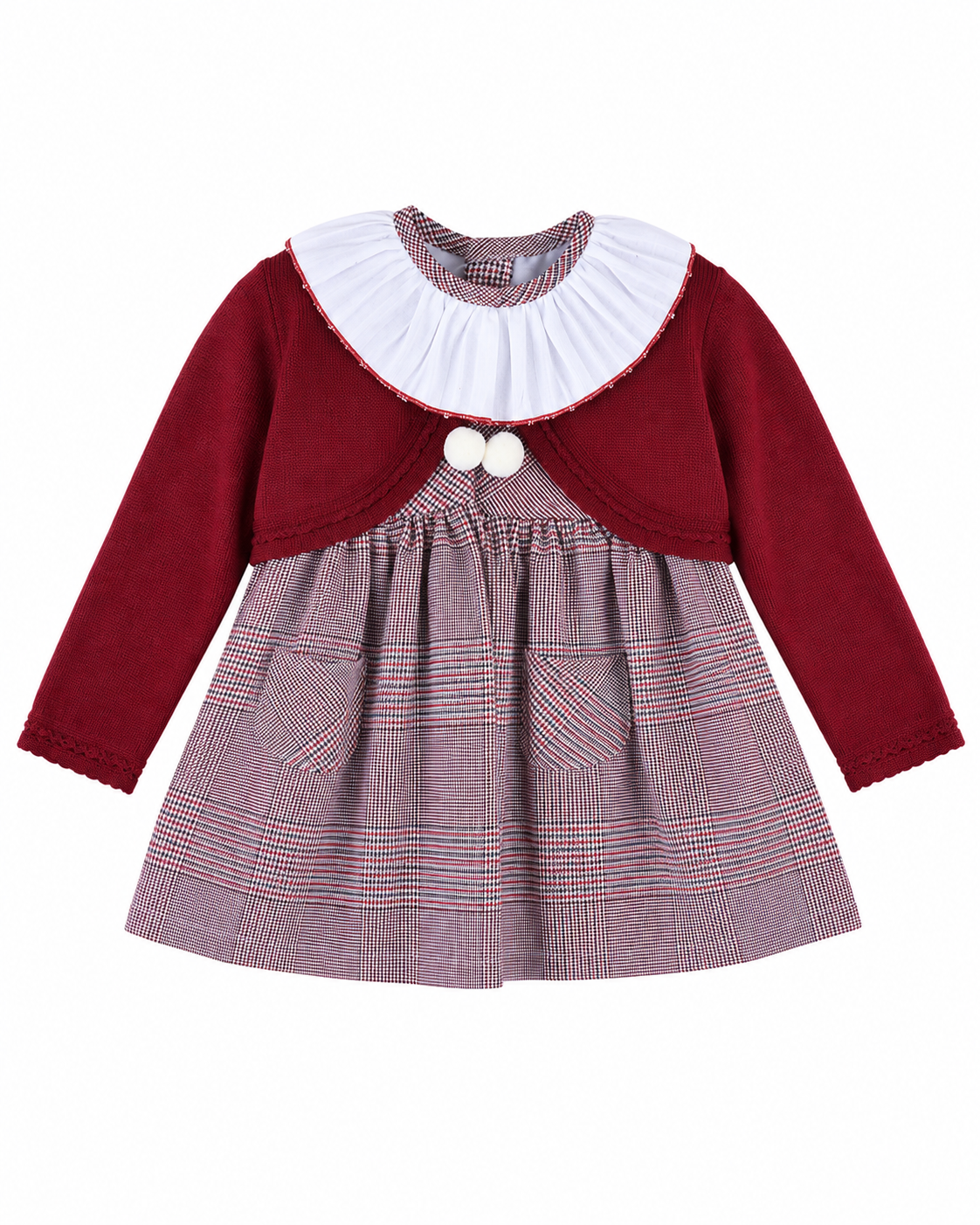 Babyferr Burgundy Check dress & cardigan