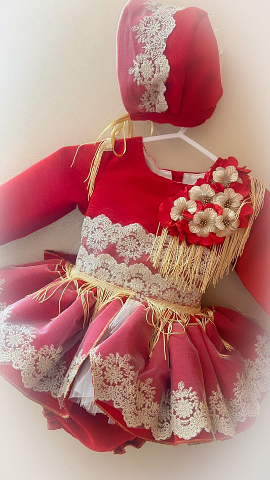 Ela Red Flores Dress set