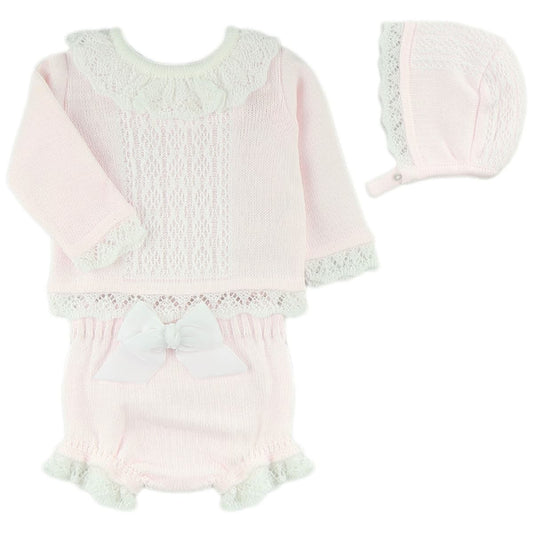 Pink & White 3 piece knitted set.