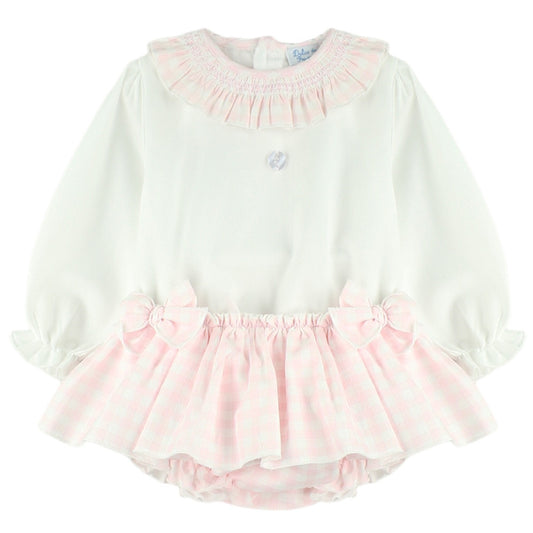 Baby Pink Check blouse & bloomer set (3m-48m)