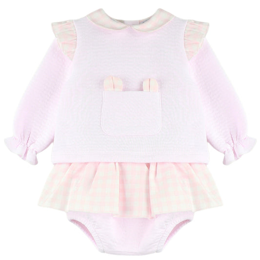 Bunny Pink Check Jumper & bloomer set (3m-36m)