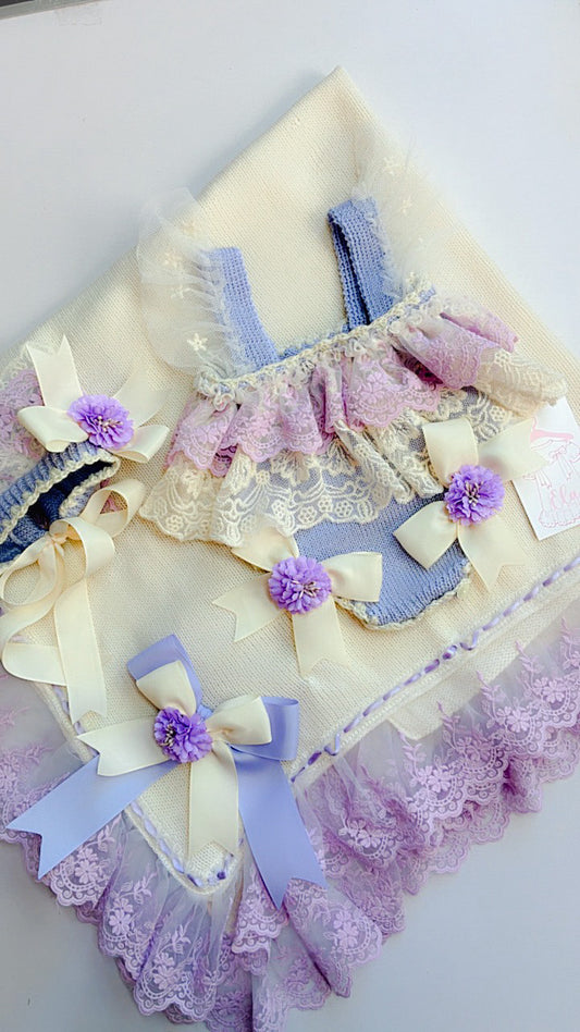 Ela Lilac romper & bonnet set