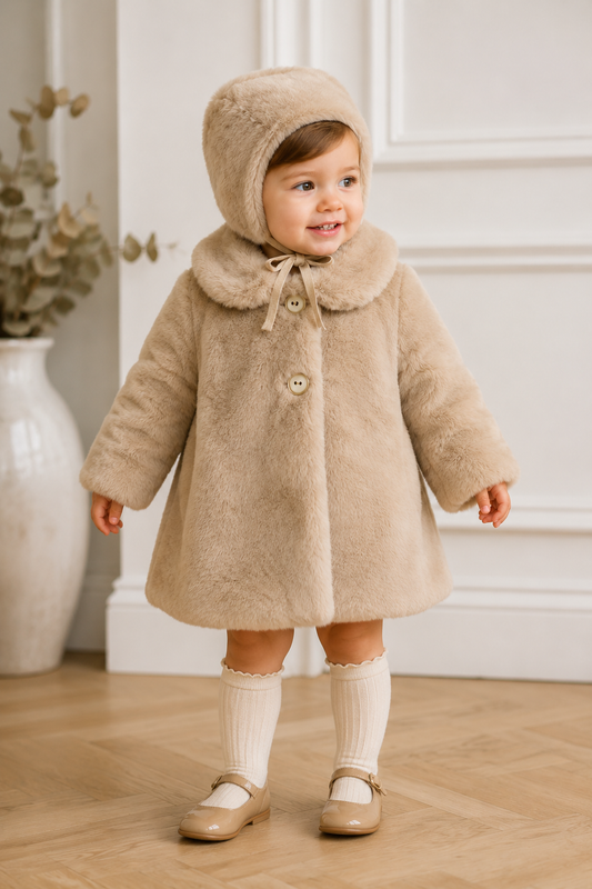 Faux fur coat & bonnet