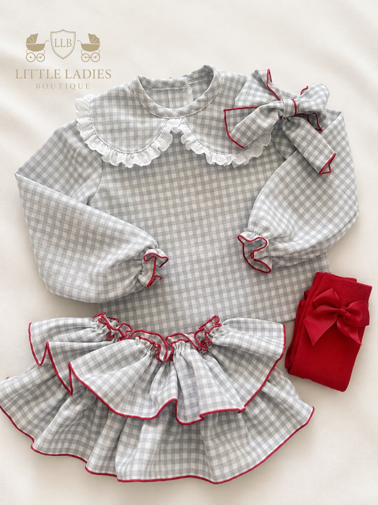 Grey & Red Gingham 3 piece set