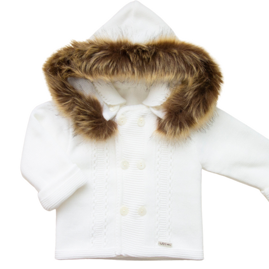 Knitted faux fur coat white
