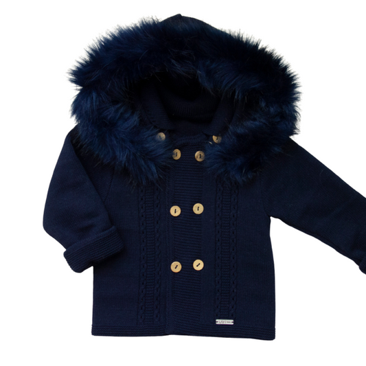 Knitted faux fur coat navy