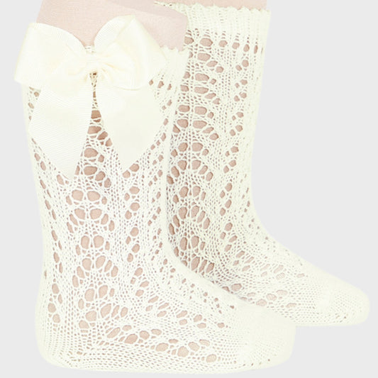 Condor Cream Open Knit Bow Socks