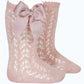 Condor Old Rose Open Knit Bow Socks